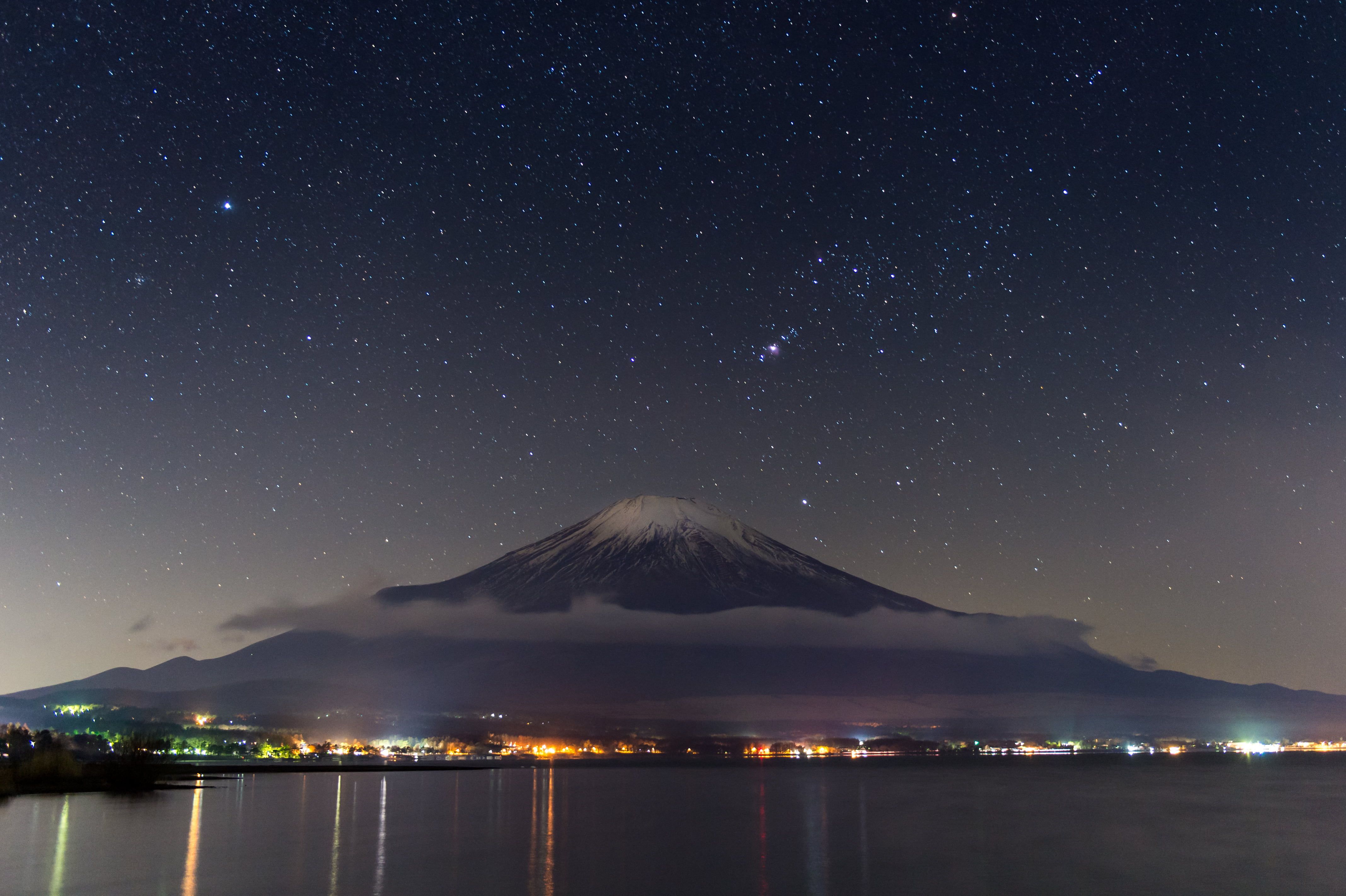 Mount Fuji Japan The Sky Stars Mountain Panorama