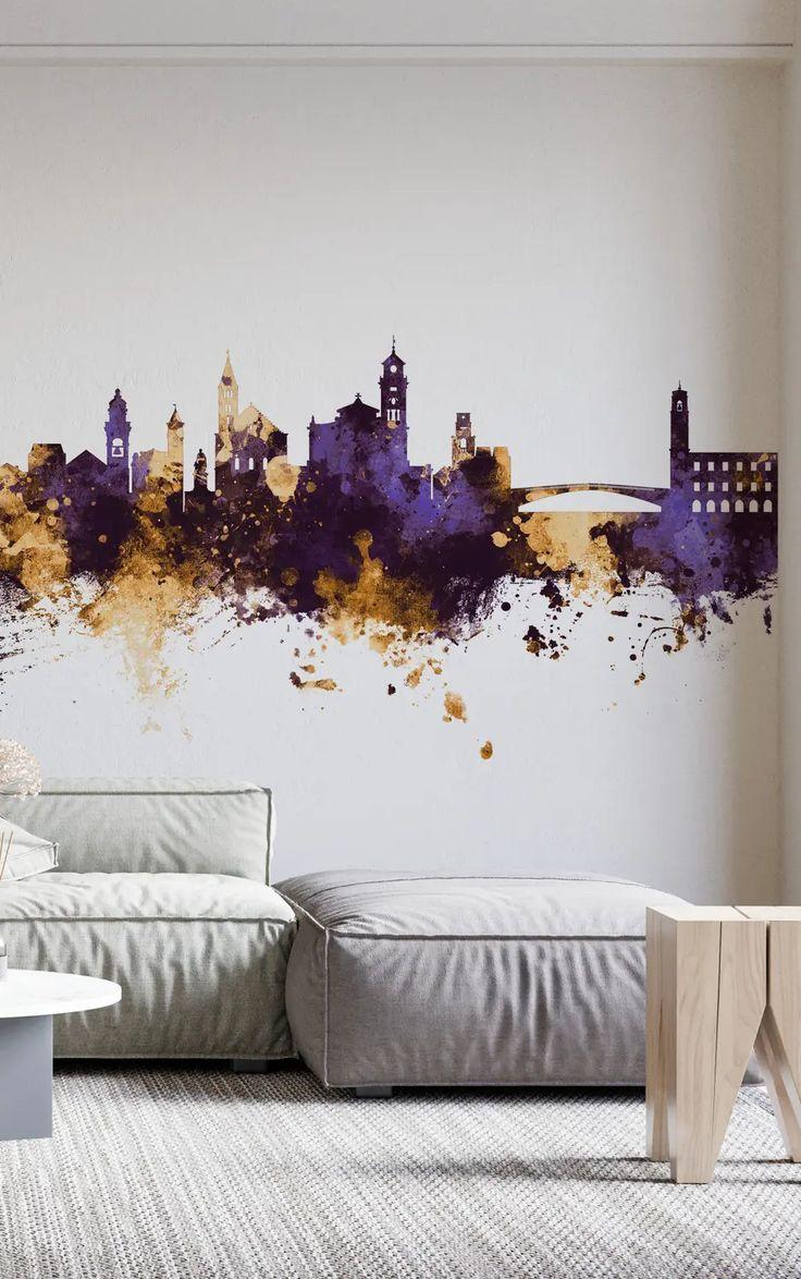 Pisa Italy Skyline Purple Gold Premium Wallpaper Mural Wallism