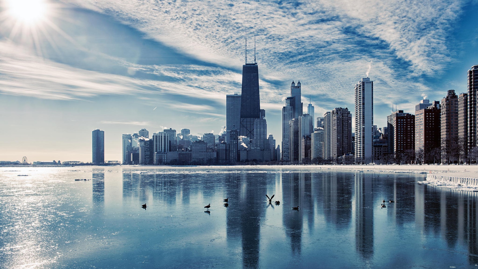 Wallpaper Chicago Illinois City Landscape River Skyscrapers