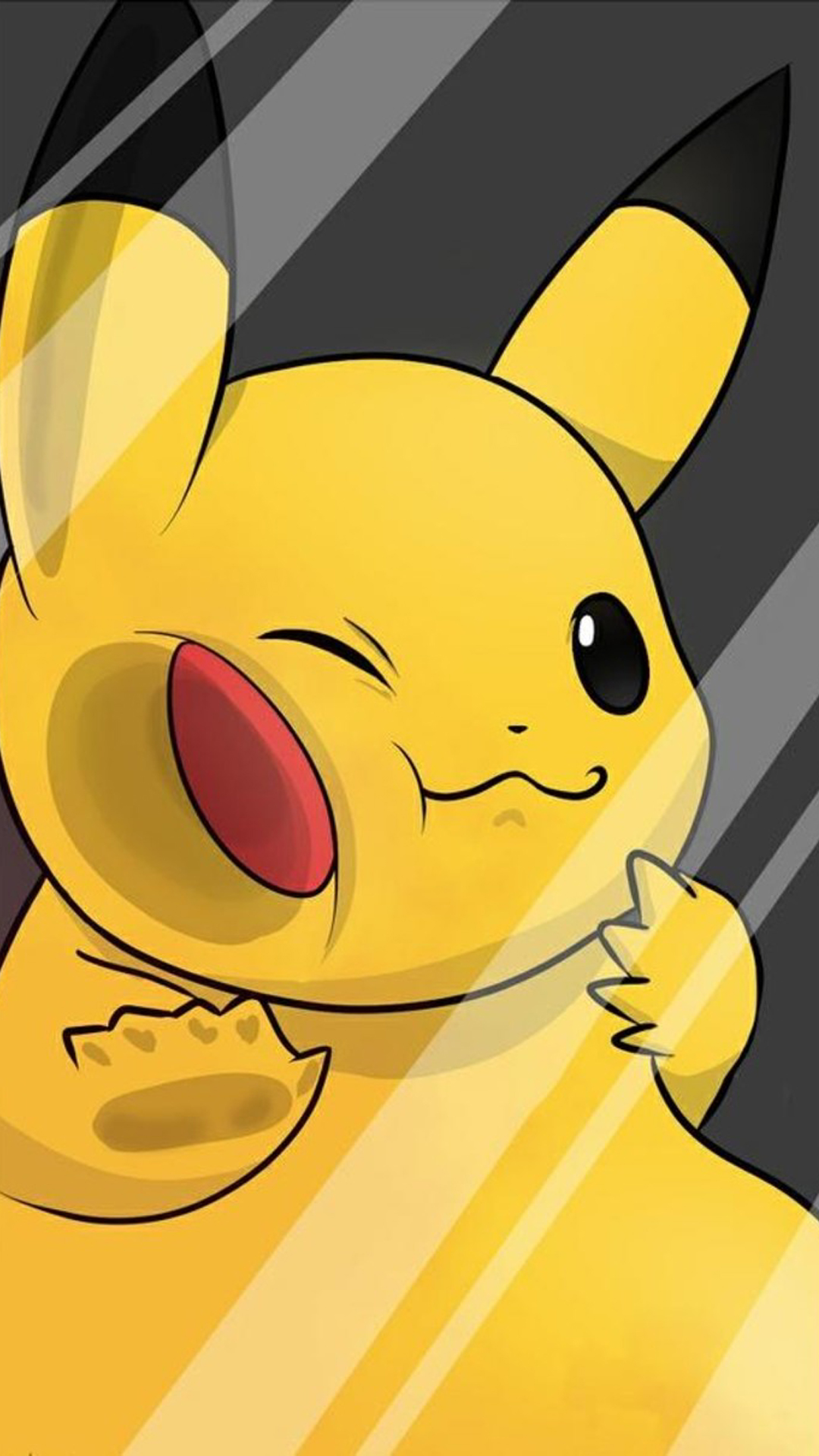 Close-up of a cute, winking Pikachu pressed against a glass surface, a popular Pokemon character