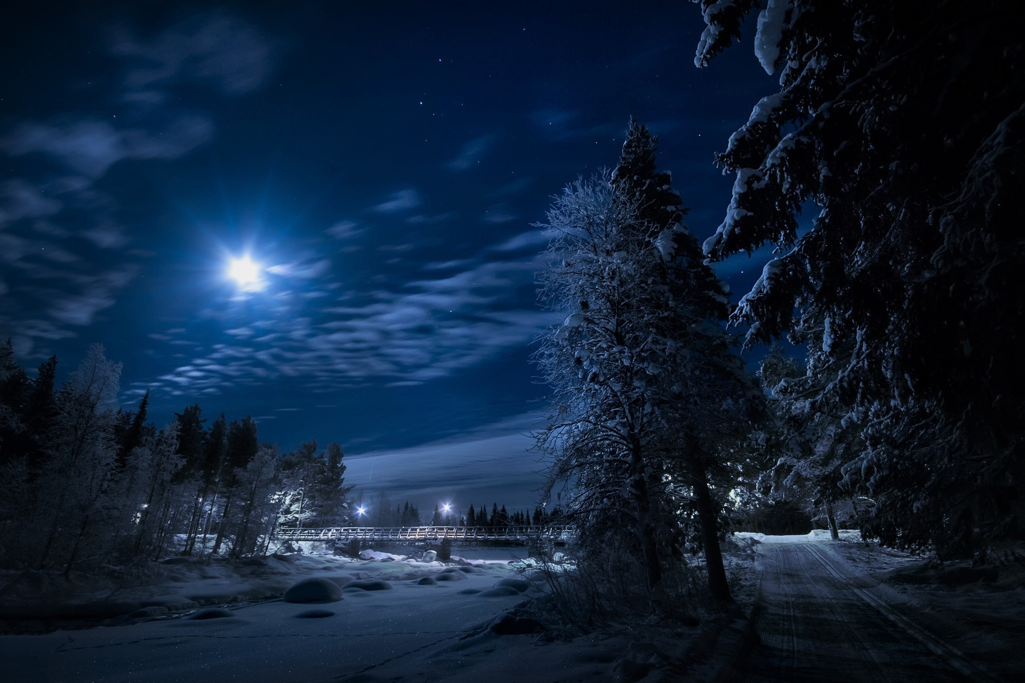 Winter Night Desktop Background Wallpaper