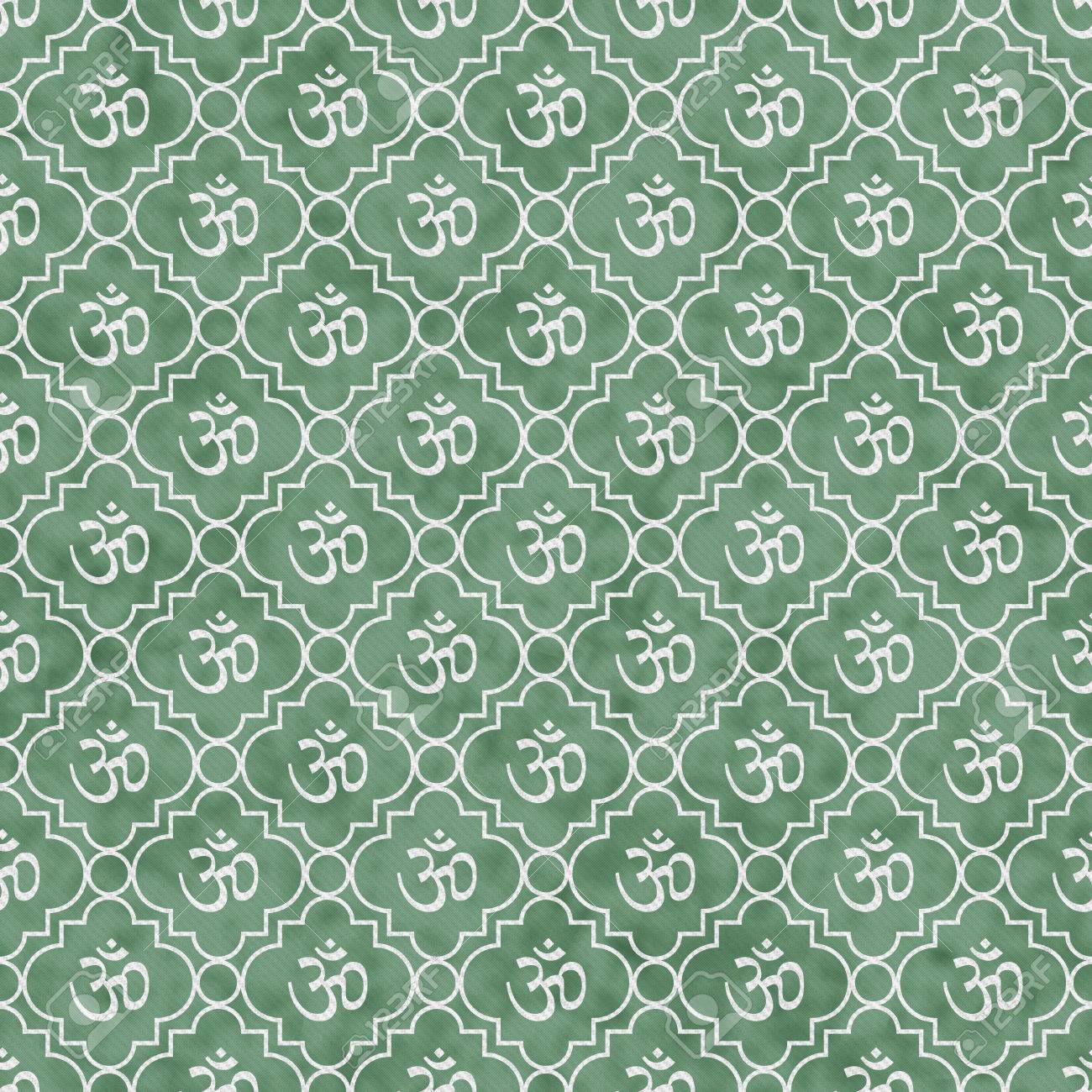 Green And White Aum Hindu Symbol Tile Pattern Repeat Background