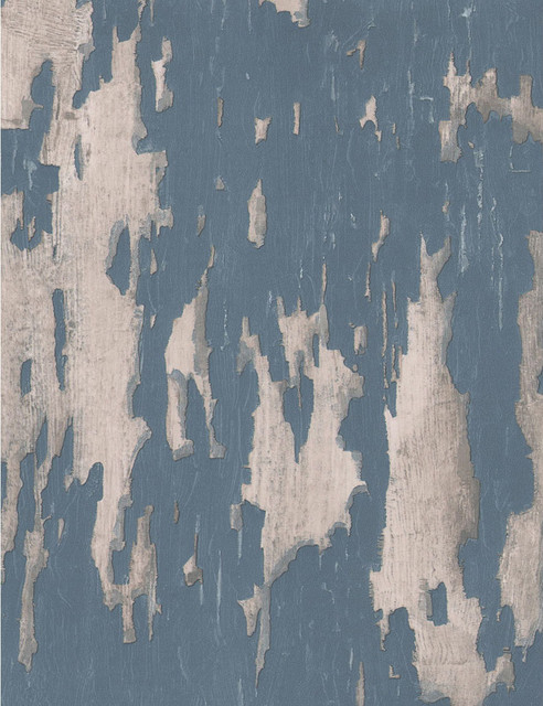 Distressed Plaster Industrial Loft Wallpaper Blue Transitional