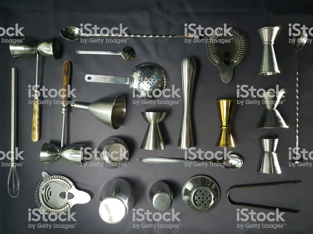 Flat Lay Of Iron Mixology Tools Stock Photo Image Now