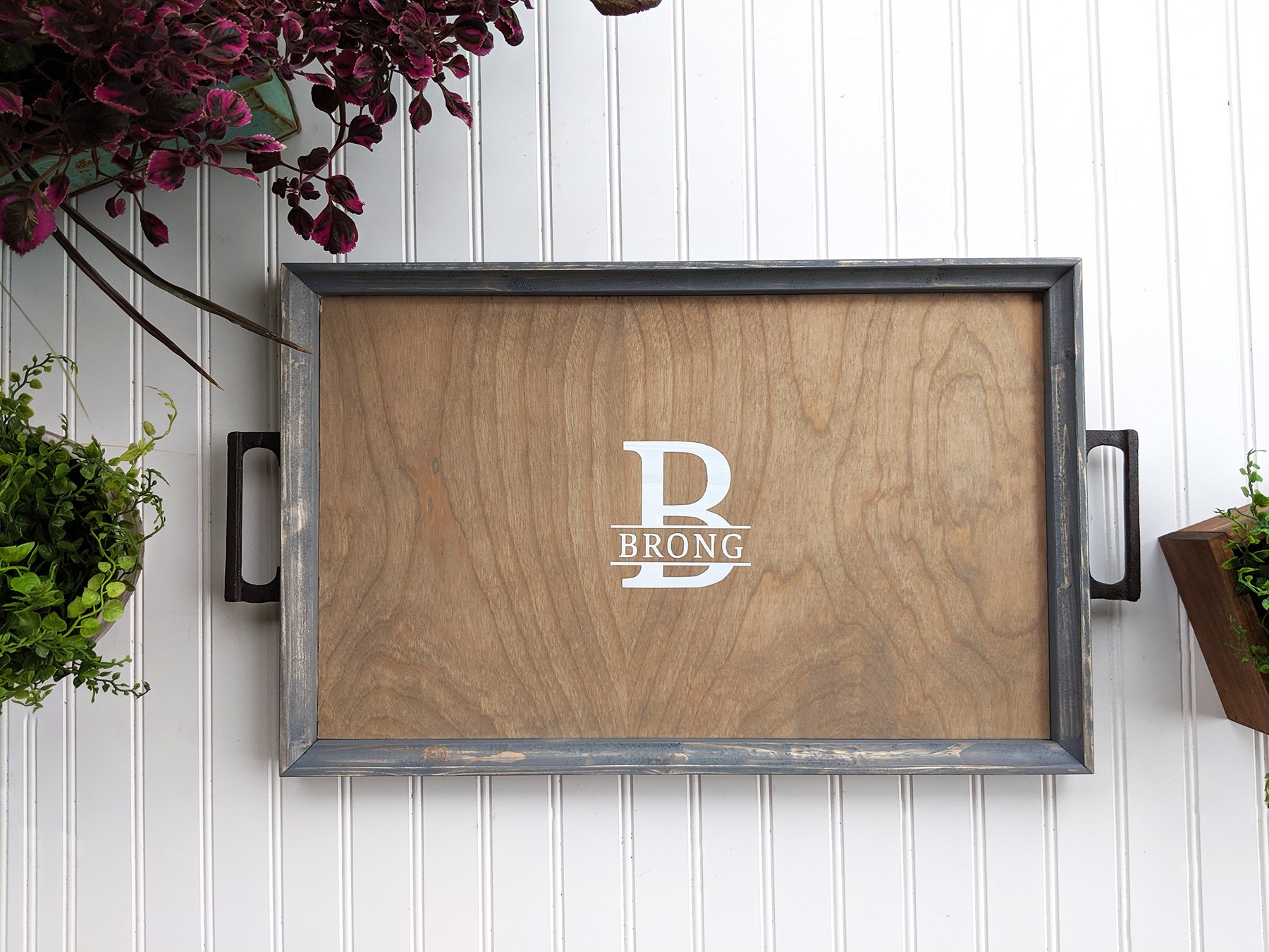 Personalized Serving Tray Wedding Guestbook Rawhide Background