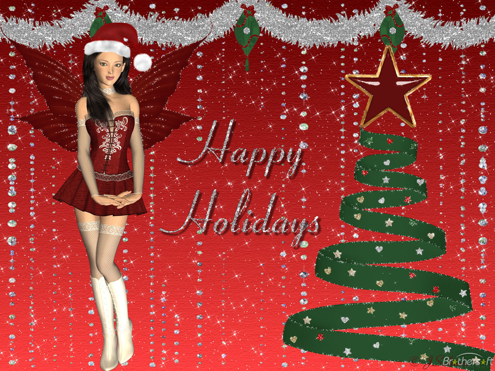 Christmas Fantasy Santa Girl Theme And Screensaver