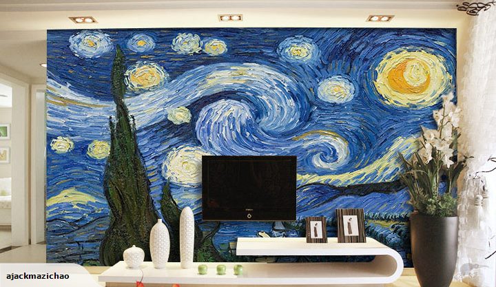 3d Star Van Gogh Wall Paper Mural Print Trade Me