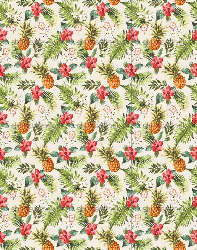  seamless tropical flowers with pineapple vector pattern background