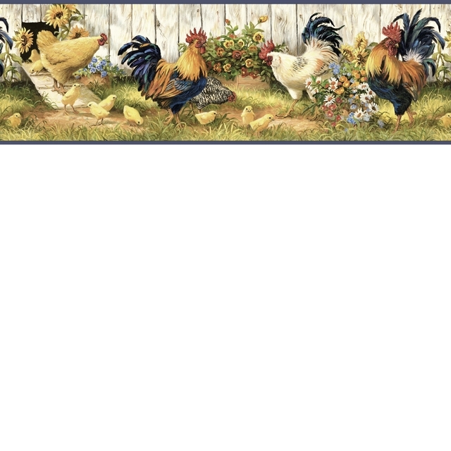 Rooster Sunflowers Wallpaper Border FAM24512B Chick 640x640