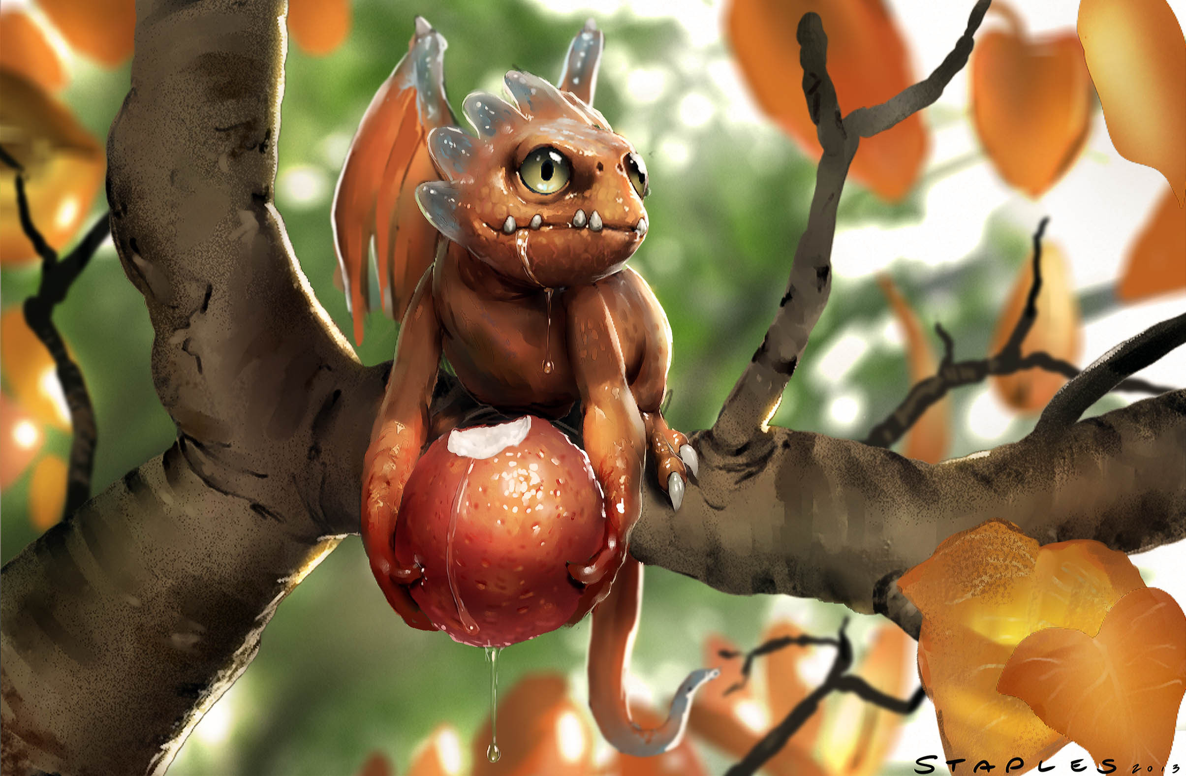 Cute Baby Dragon Art Photoshop Painting Berry Fantasy HD Wallpaper