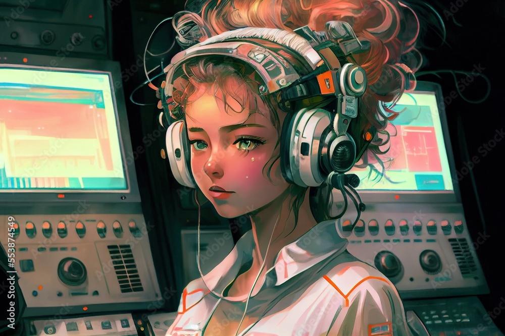 🔥 Free download anime girl with headset vibe to music cyberpunk