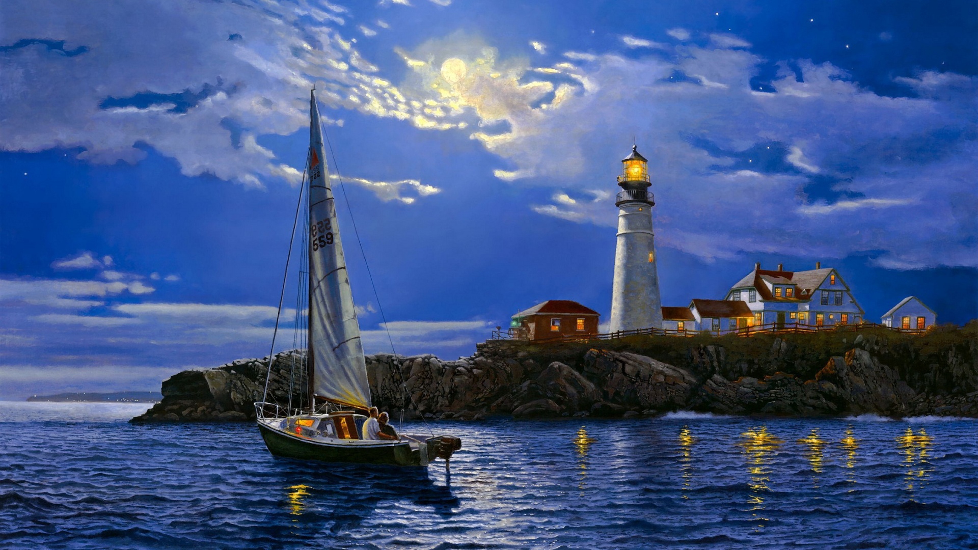 Moonlight Sail Full HD Wallpaper And Image