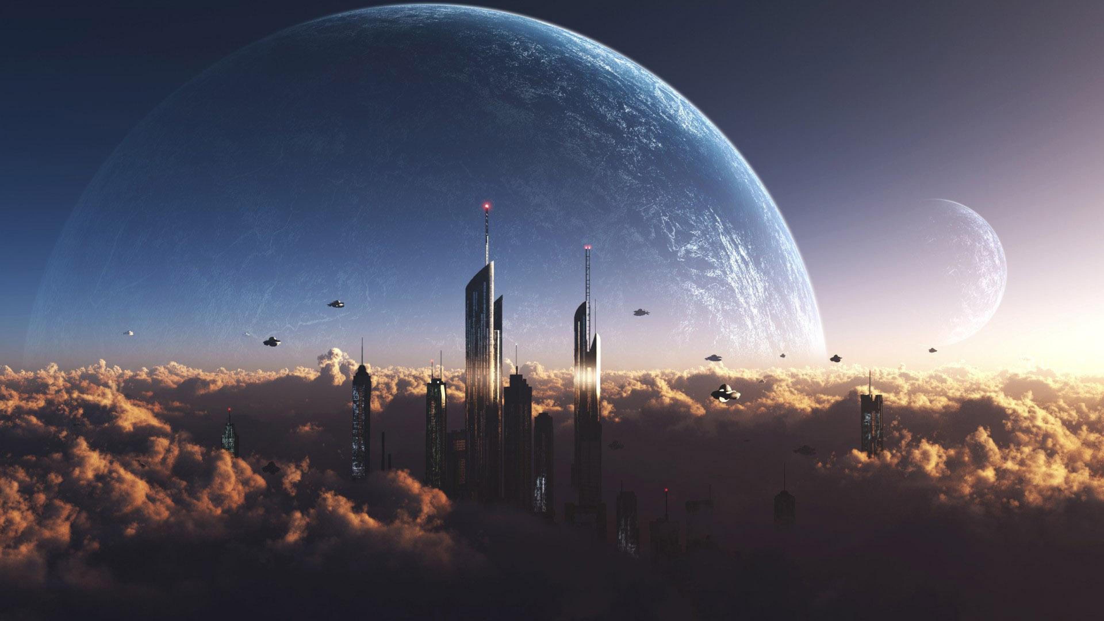 City Scifi Moon Fantasy HD Wallpaper Desktop