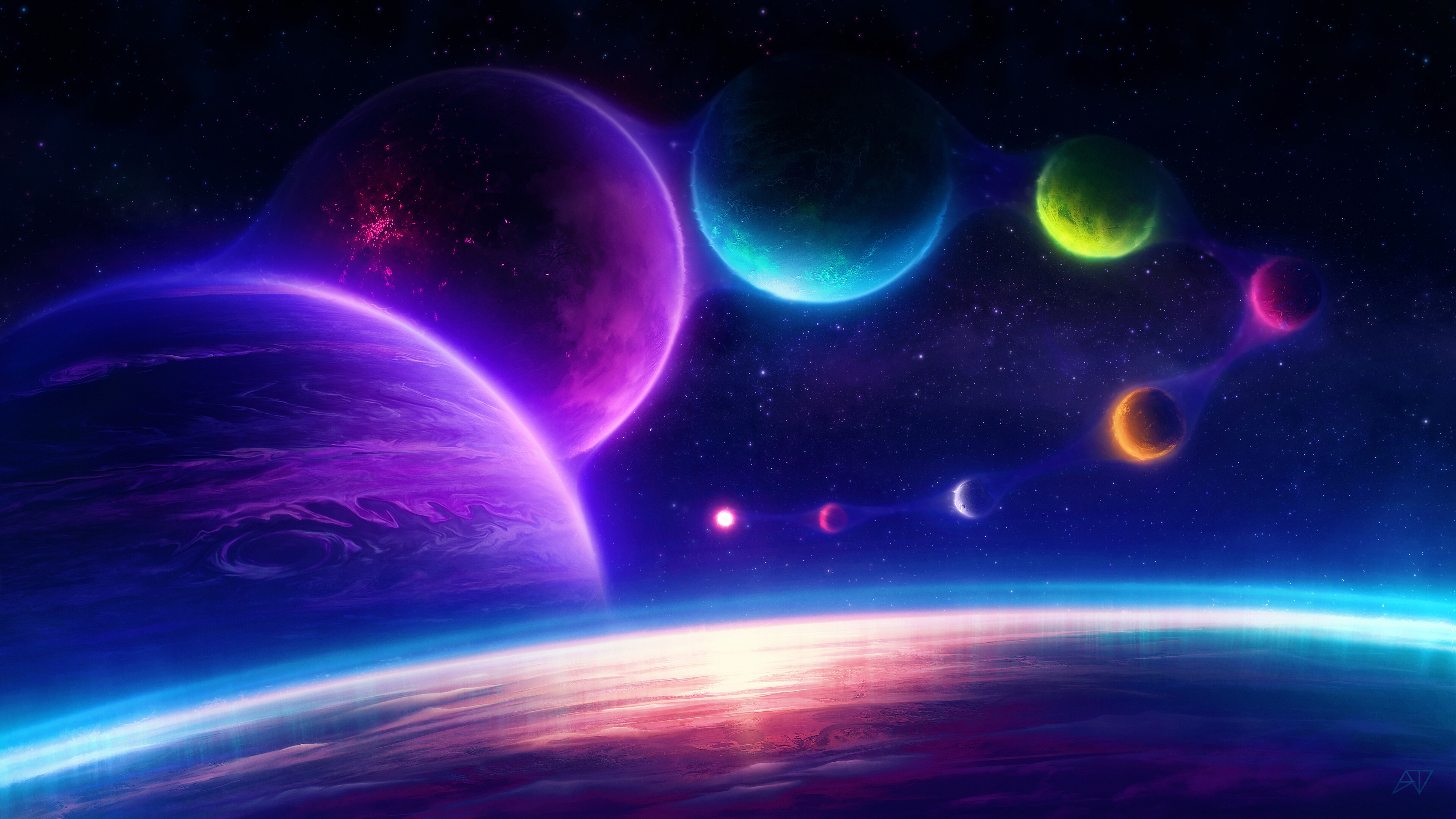 Vivid 4k Space Wallpaper with Colorful Planets and Nebulae