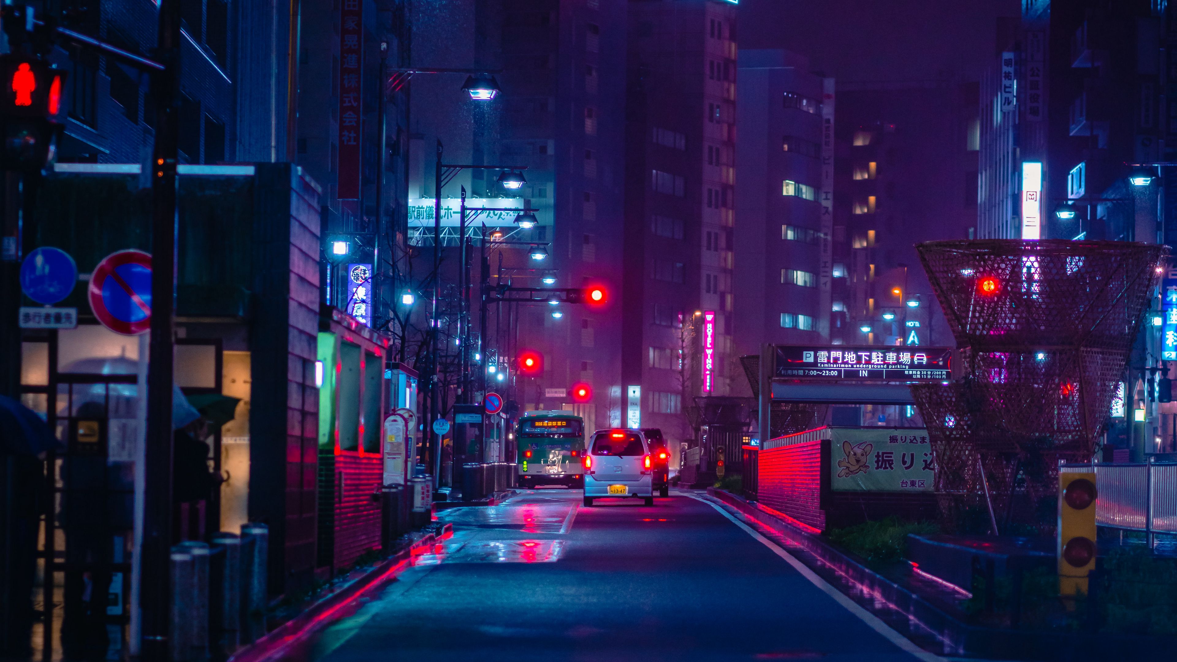 Wallpaper Street Night City Neon Road Cars 4k