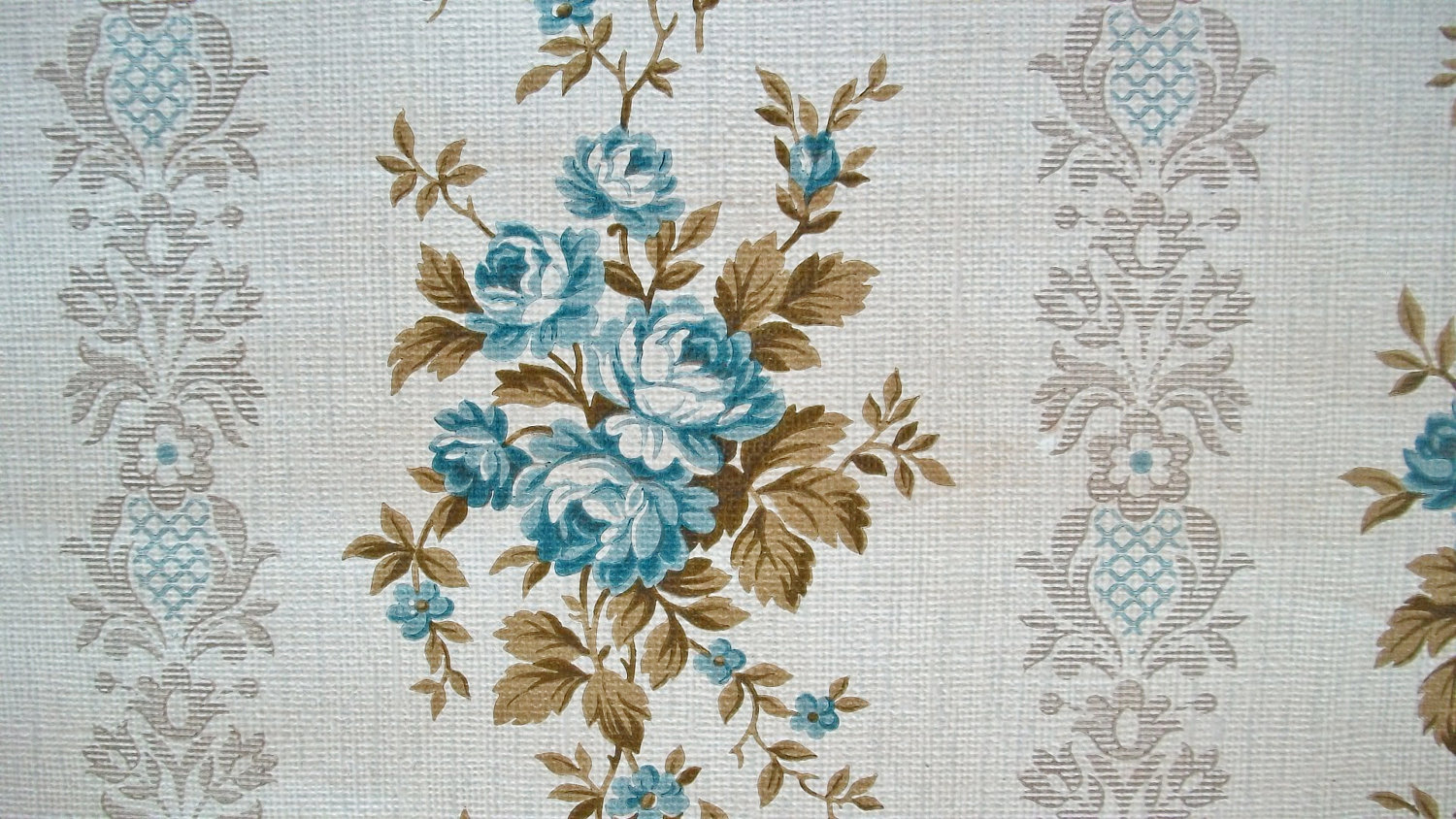 Vintage French 1940s Wallpaper Blue Rose By Afarmhouseinfrance