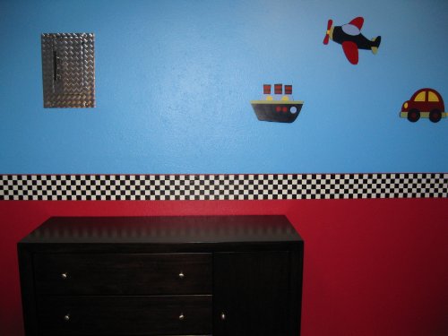 SAVE 1204   Checkered Flag Cars Nascar Wallpaper Border 6 Inch Red