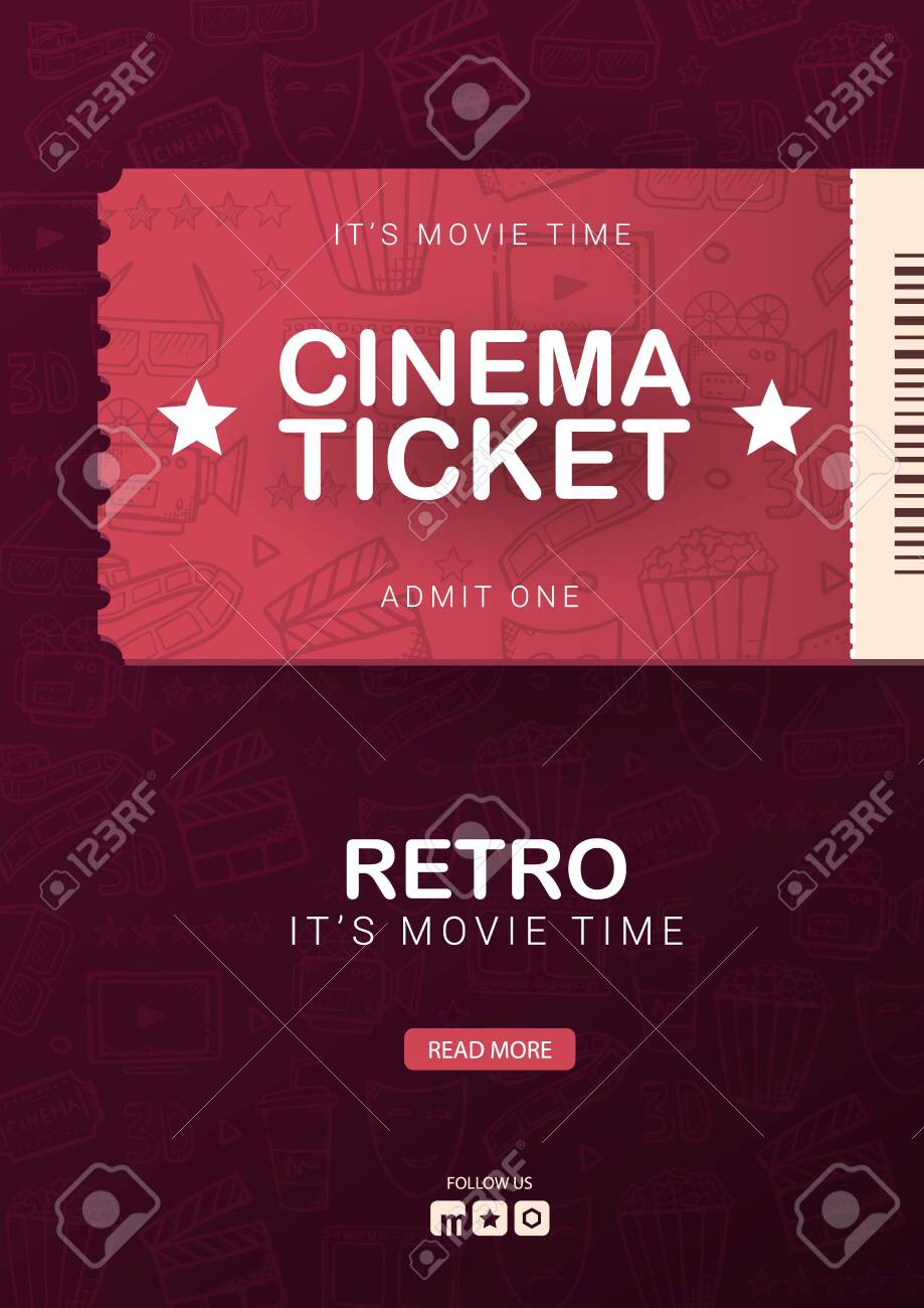 Retro Cinema Banner With Tickets Hand Draw Doodle Background