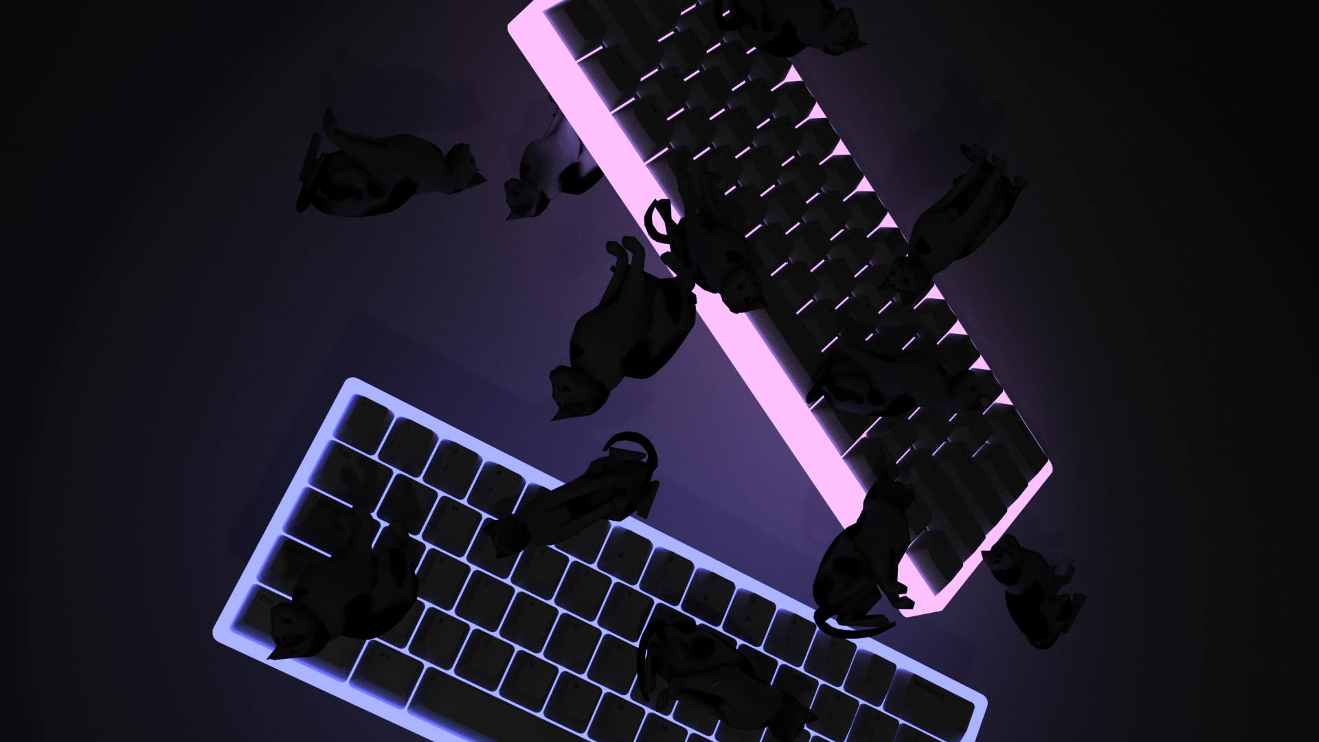 Keyboards Falling With Cats Aesthetic 4k Wallpaper