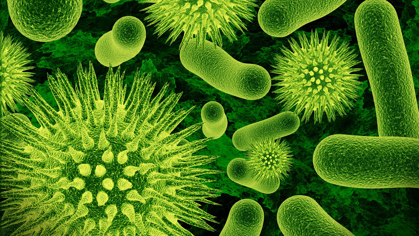 Viruses wallpapers Green Macro Biology Biohazard 3d photo on the 1366x768
