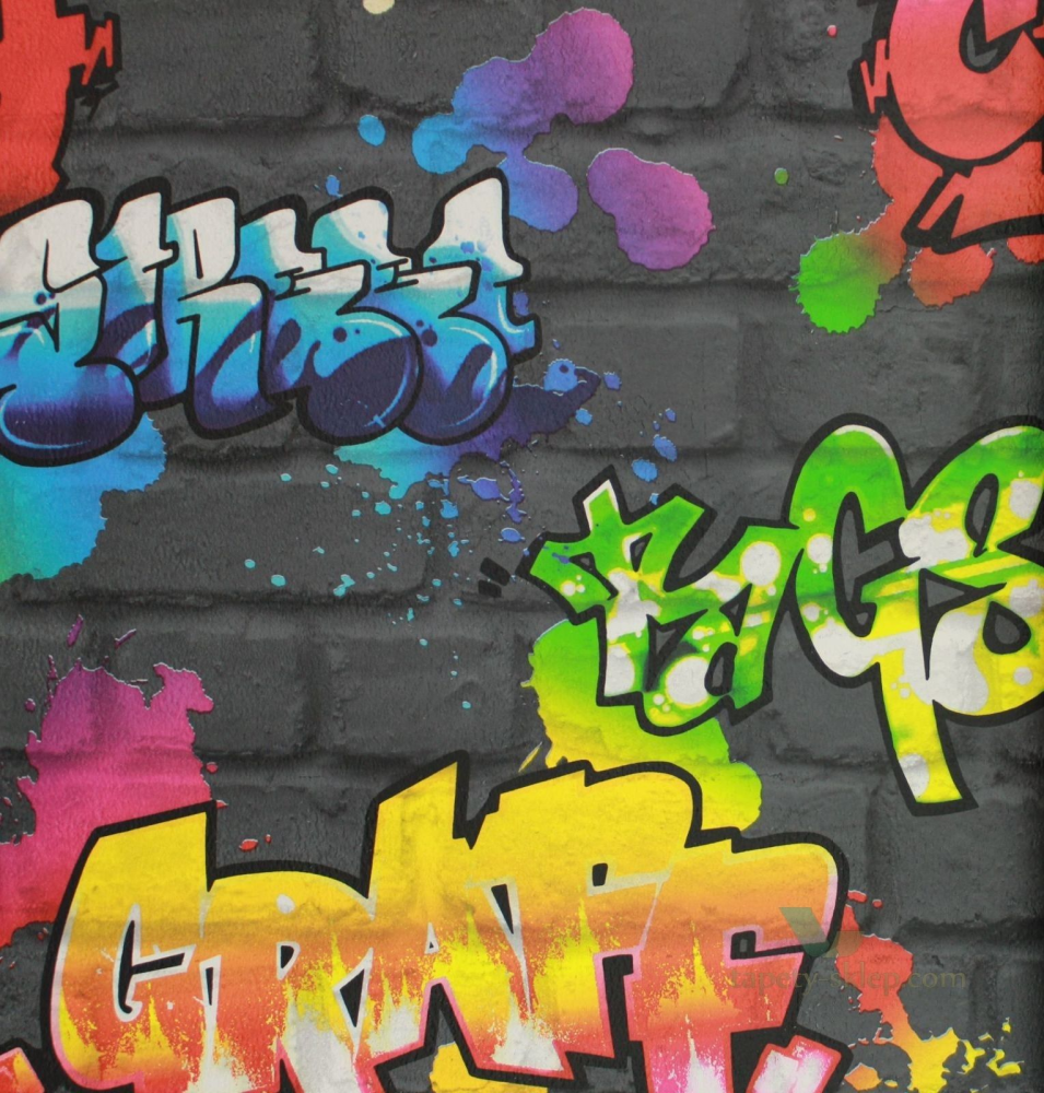 Dettagli Su Graffiti Tag Black Brick Retr Urban Adolescente Carta