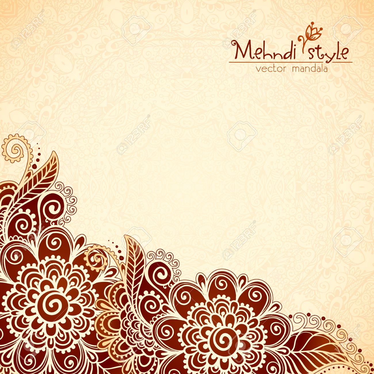 Vector Floral Vintage Ethnic Background In Indian Mehndi Style
