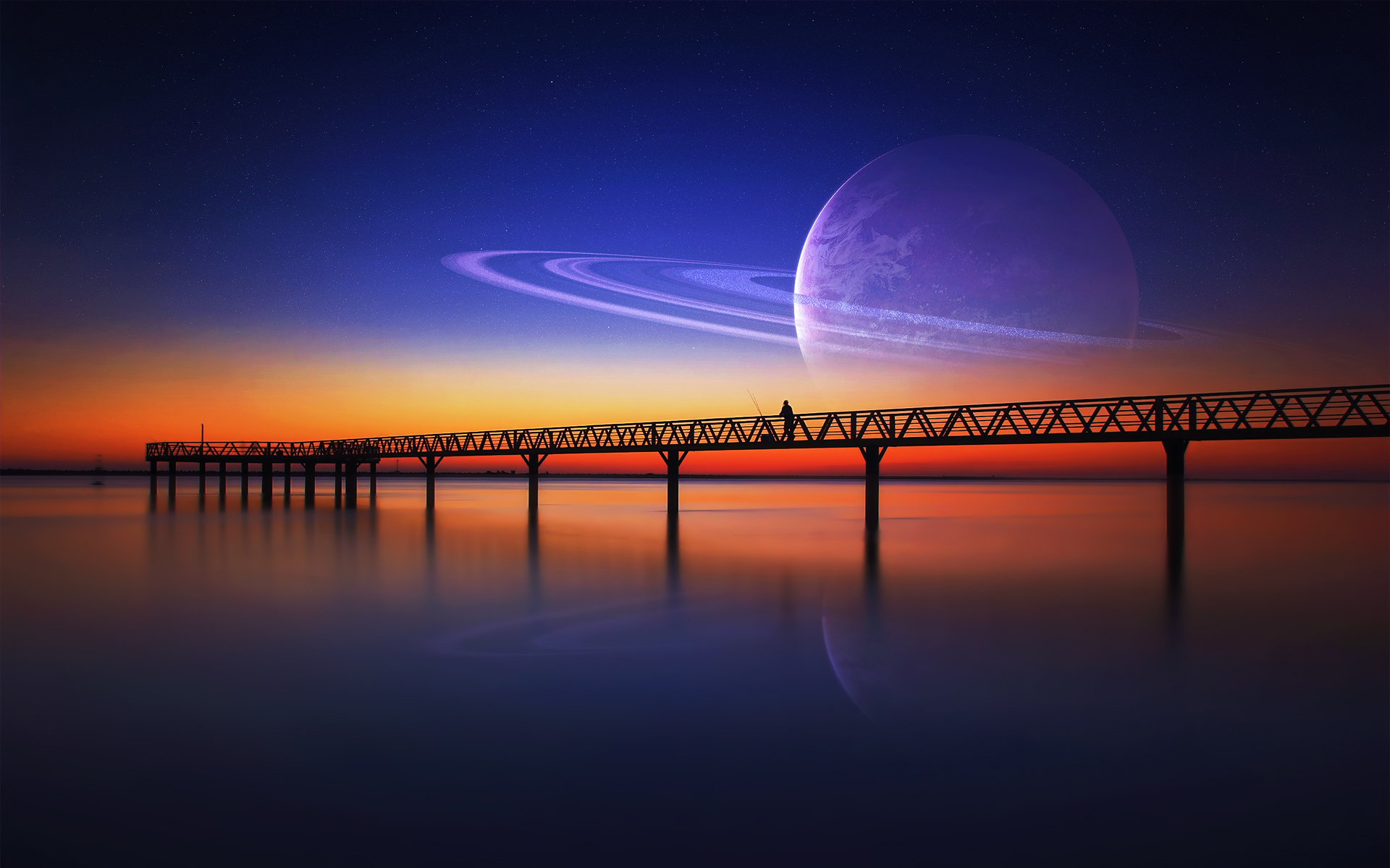 Saturn In The Sea Wallpaper Background