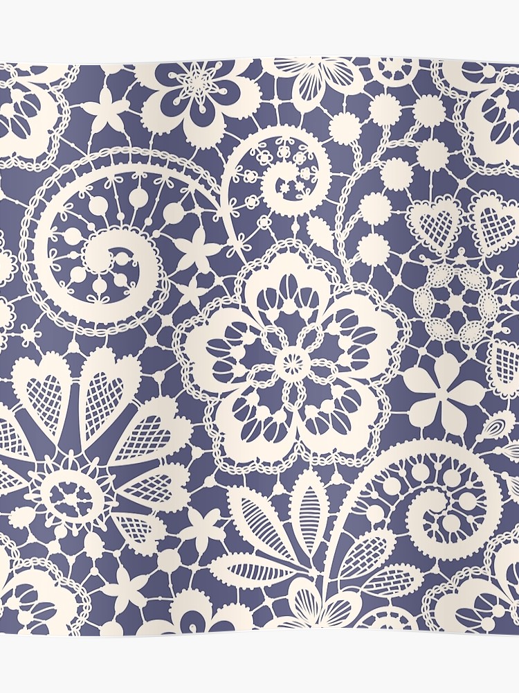 Lace Seamless Pattern Blue Background Poster By Laces