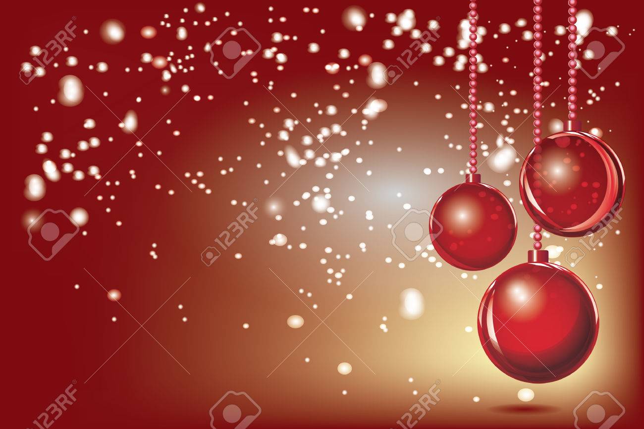 Vector Red Xmas Background Abstract Christmas Ball Snow Ornamen