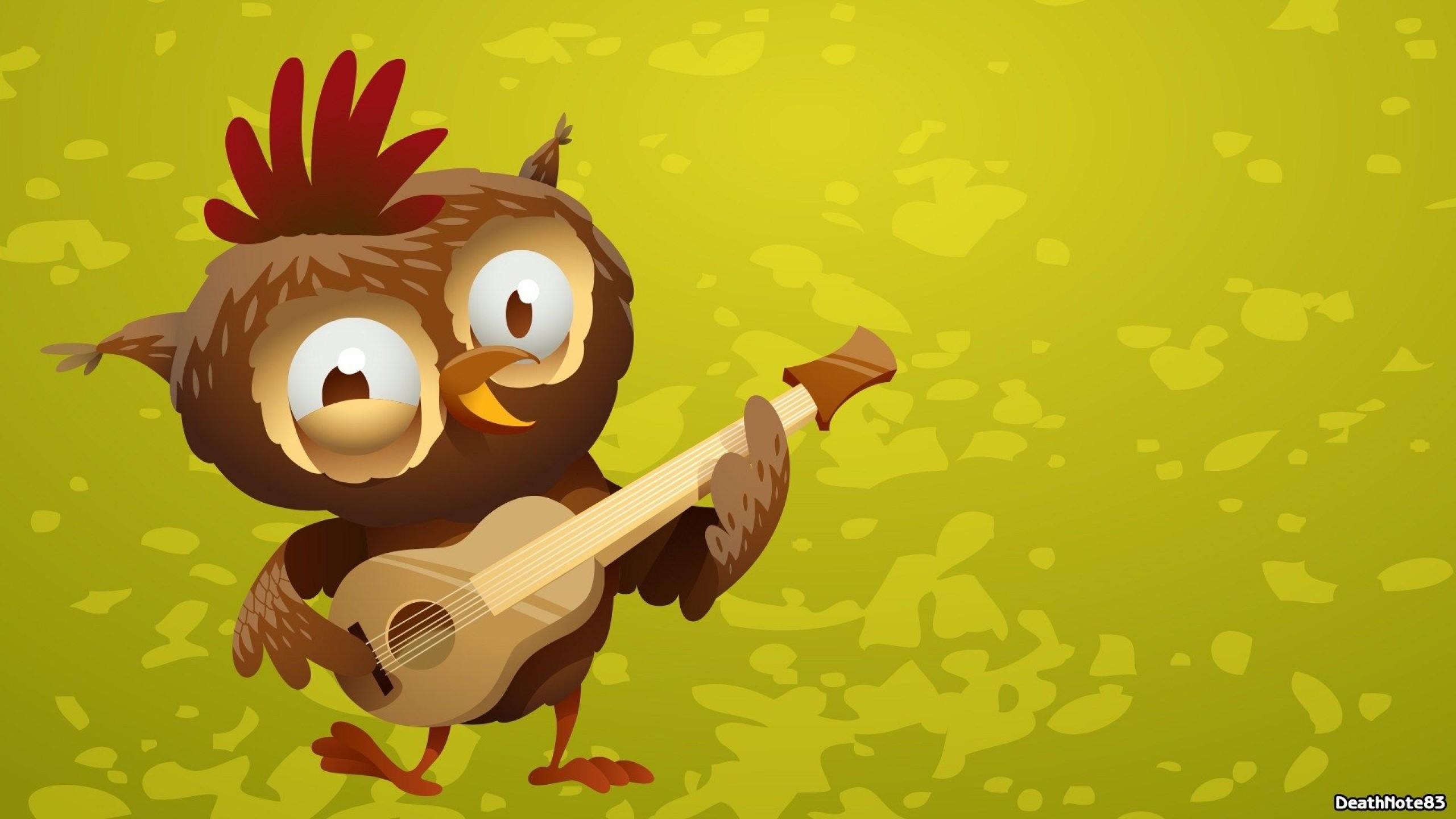 Funny Owl Cartoon Playing Guitar Wallpaper