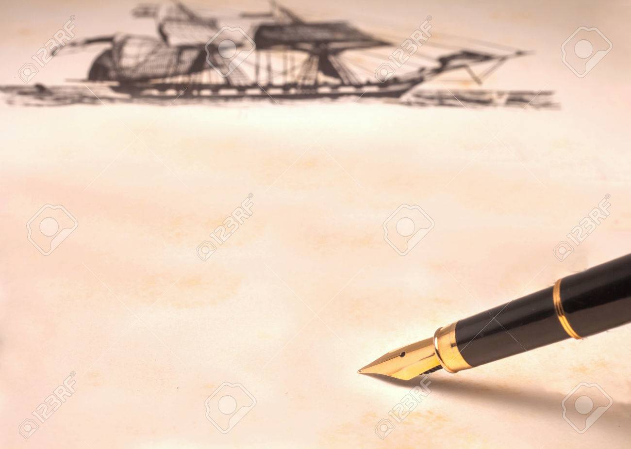 Vintage Fountain Pen On Old Book Background Stock Photo Picture