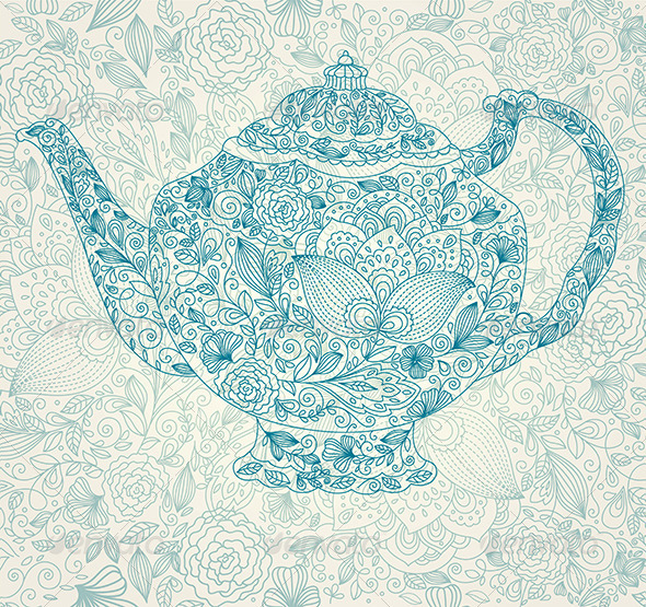 Vector Illustration With Tea Pot Background Decorative