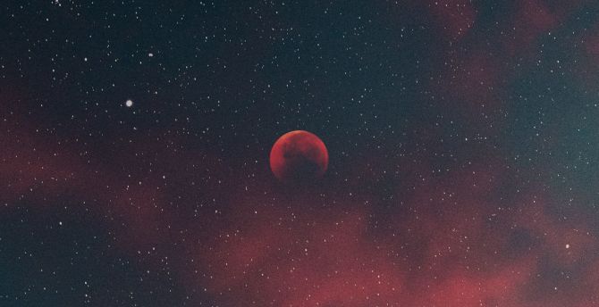 Silhouette Blood Moon Minimal Starry Sky Wallpaper HD Image