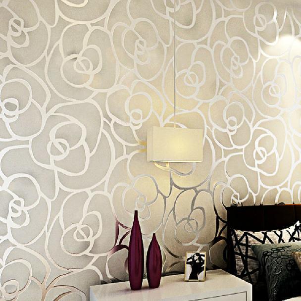 Flock Velvet Textured Wall Paper Gold Gray Wallpaper Home Decoration
