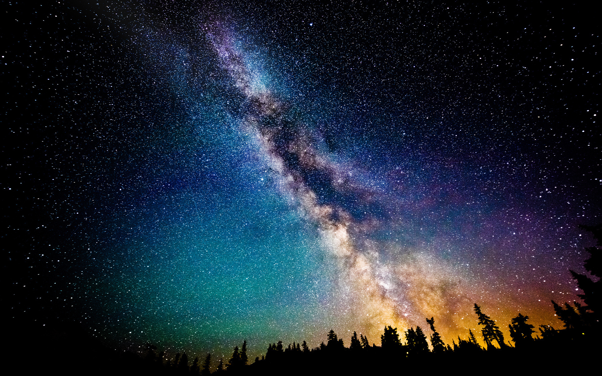 Galaxy Milky Way Dust Color Trees Mountain Forest Wallpaper Background
