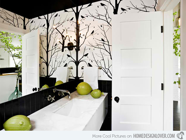 White Wallpaper In Bathrooms And Powder Rooms Home Design Lover