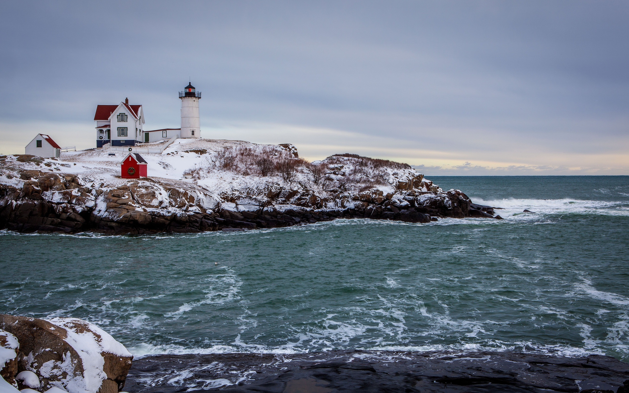 Winter The Sea Rocky Coast Lighthouse Landscape Wallpaper