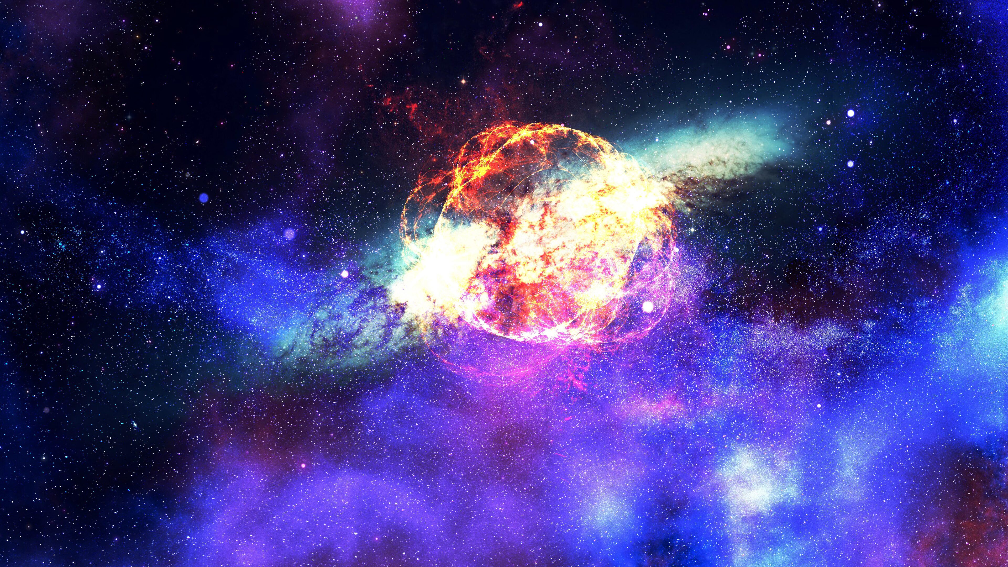 A breathtaking image of a supernova explosion amidst a colorful nebula in deep space. Perfect for outer space wallpapers