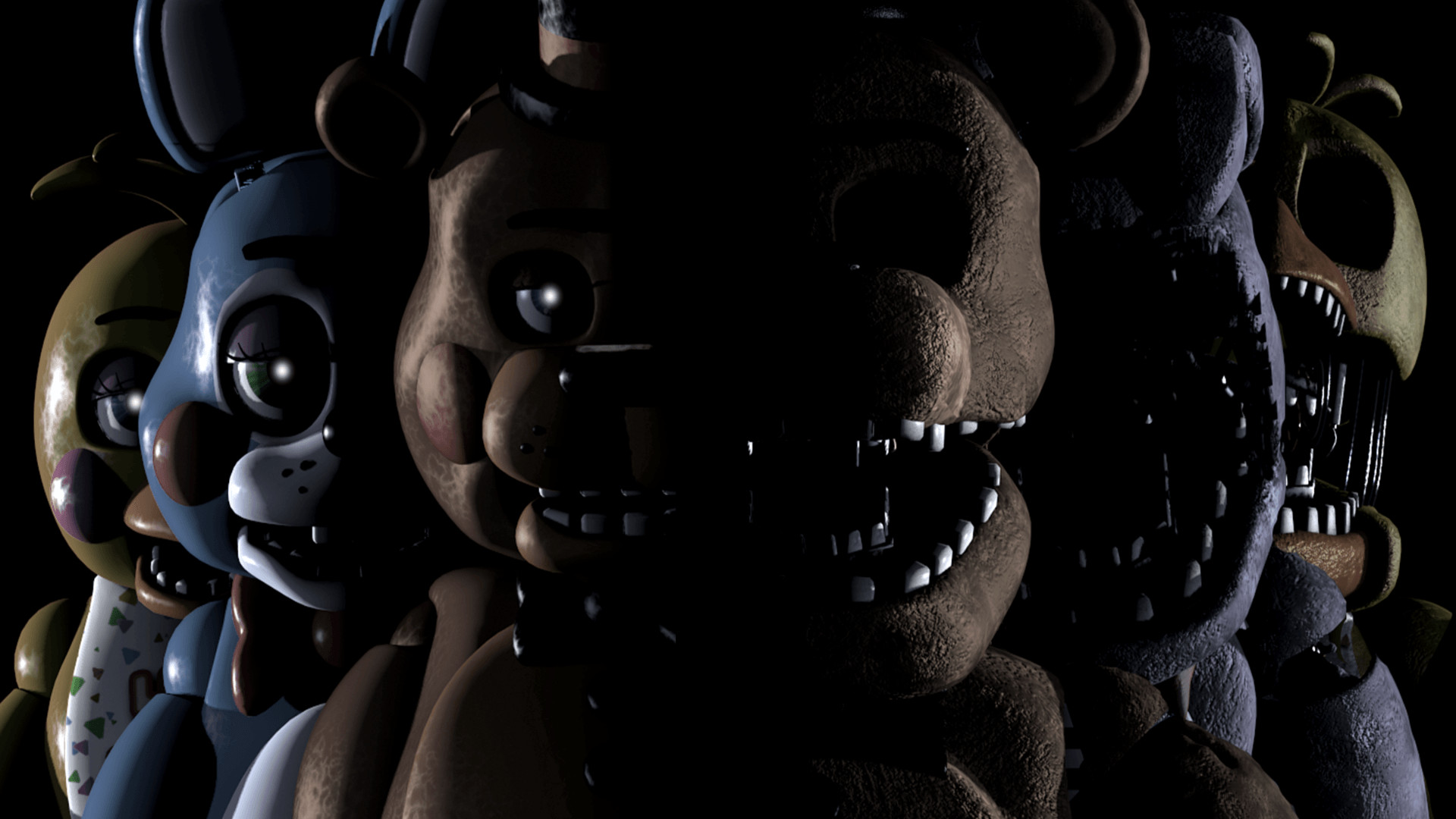 Five Nights at Freddy's animatronic characters in a dark setting