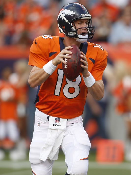 Denver Broncos Quarterback Peyton Manning Looks To Pass T Against