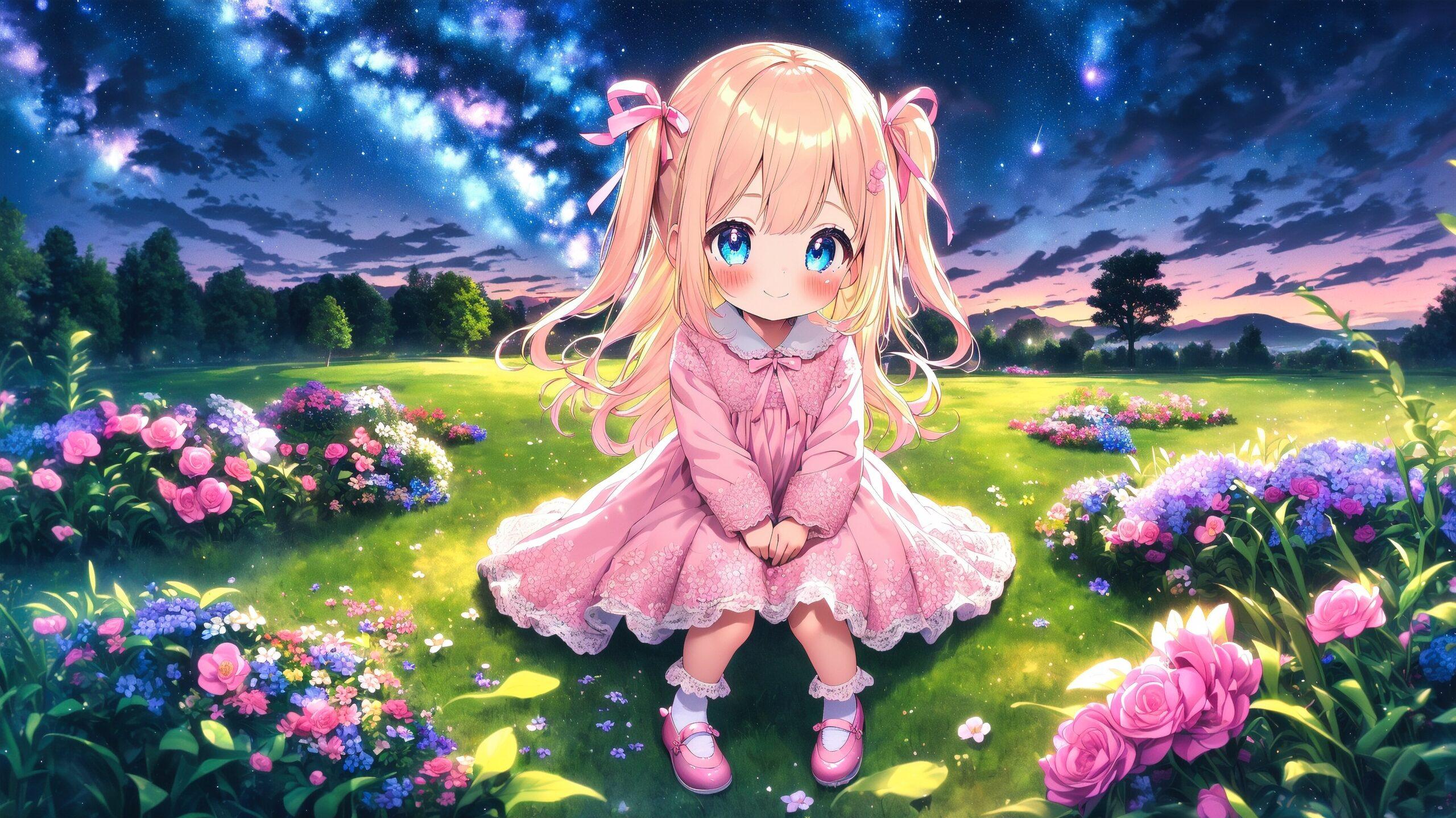 4K Wallpapers Blonde girl in a dress under the night sky zzzs