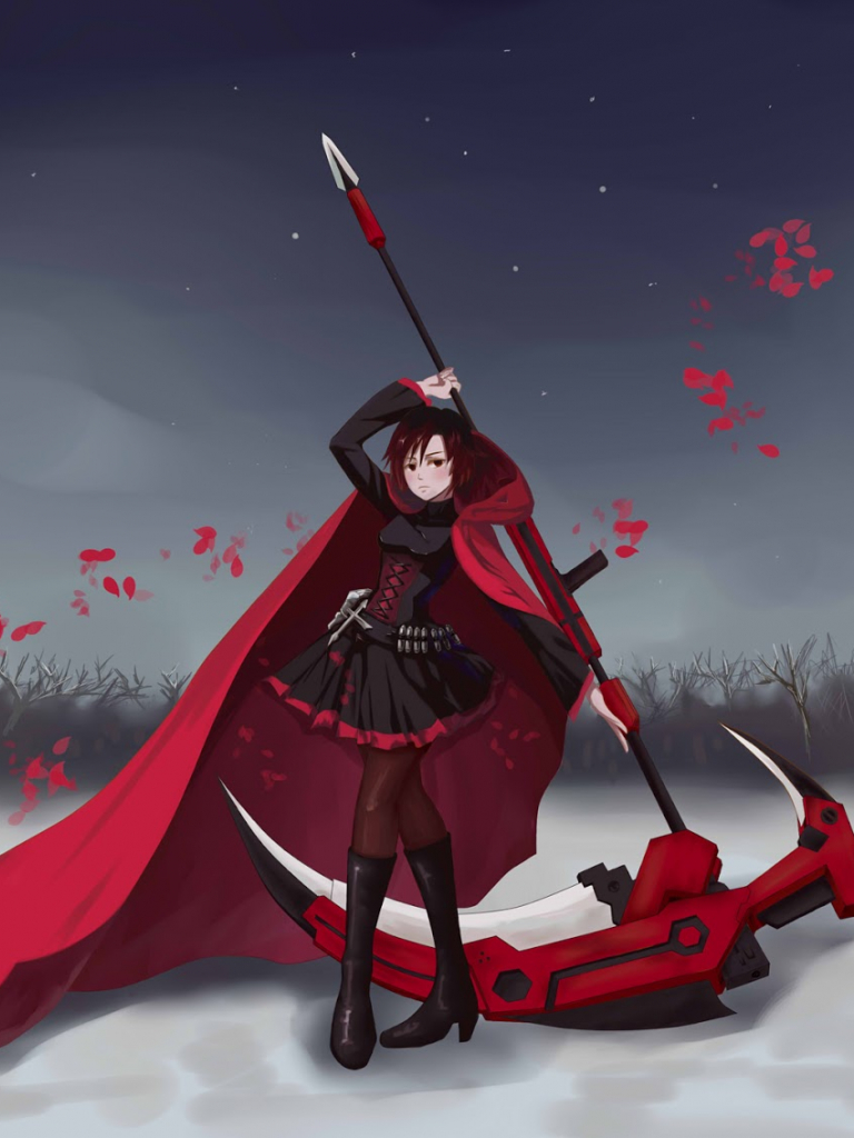 Rose Rwby Anime Girl Red Cape Death Scythe Black