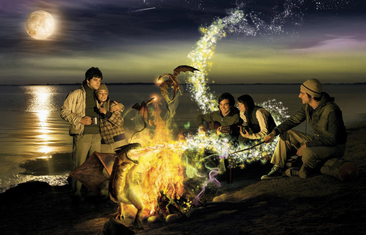 Funny Wallpaper Pany In The Sea At Night By Campfire Singing