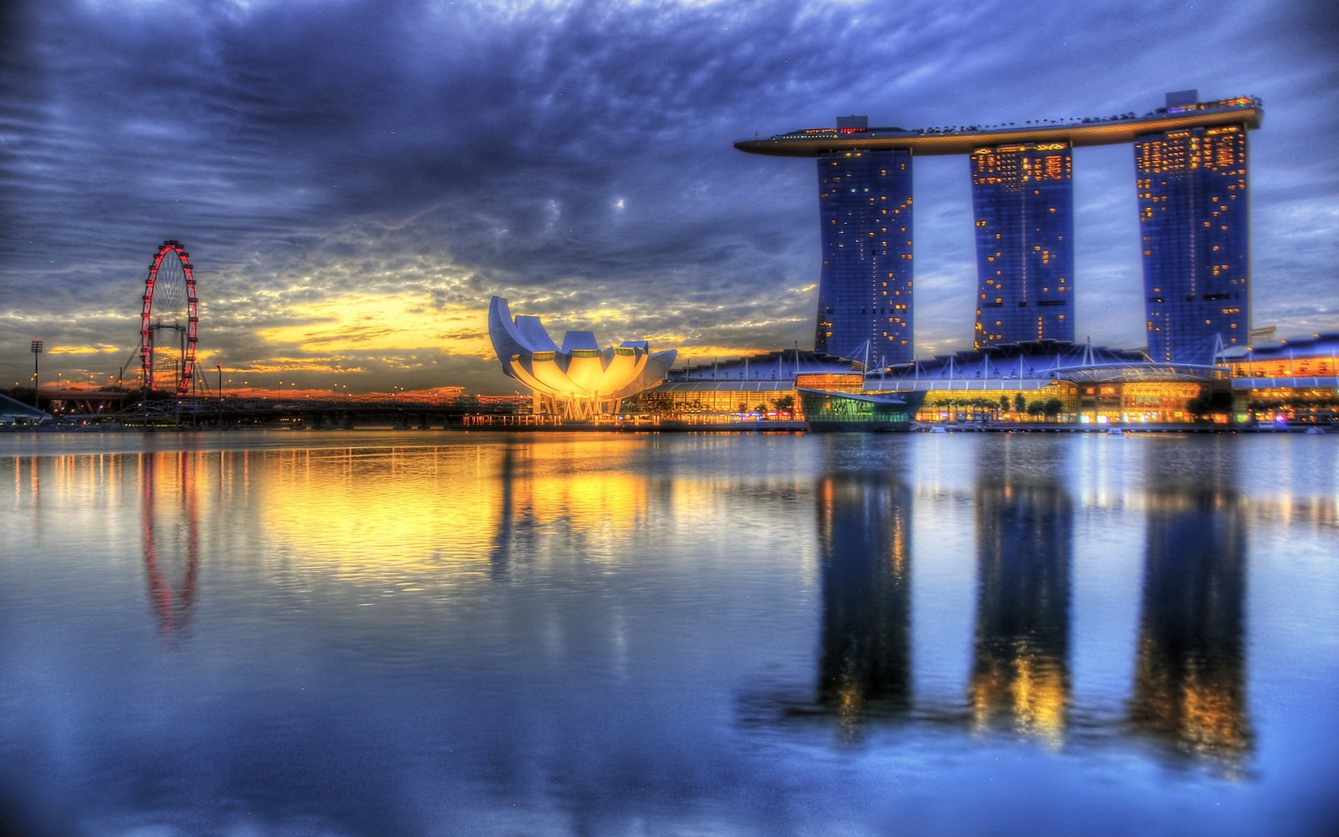 Wallpaper Marina Bay Hotel Singapore Ferris Wheel River