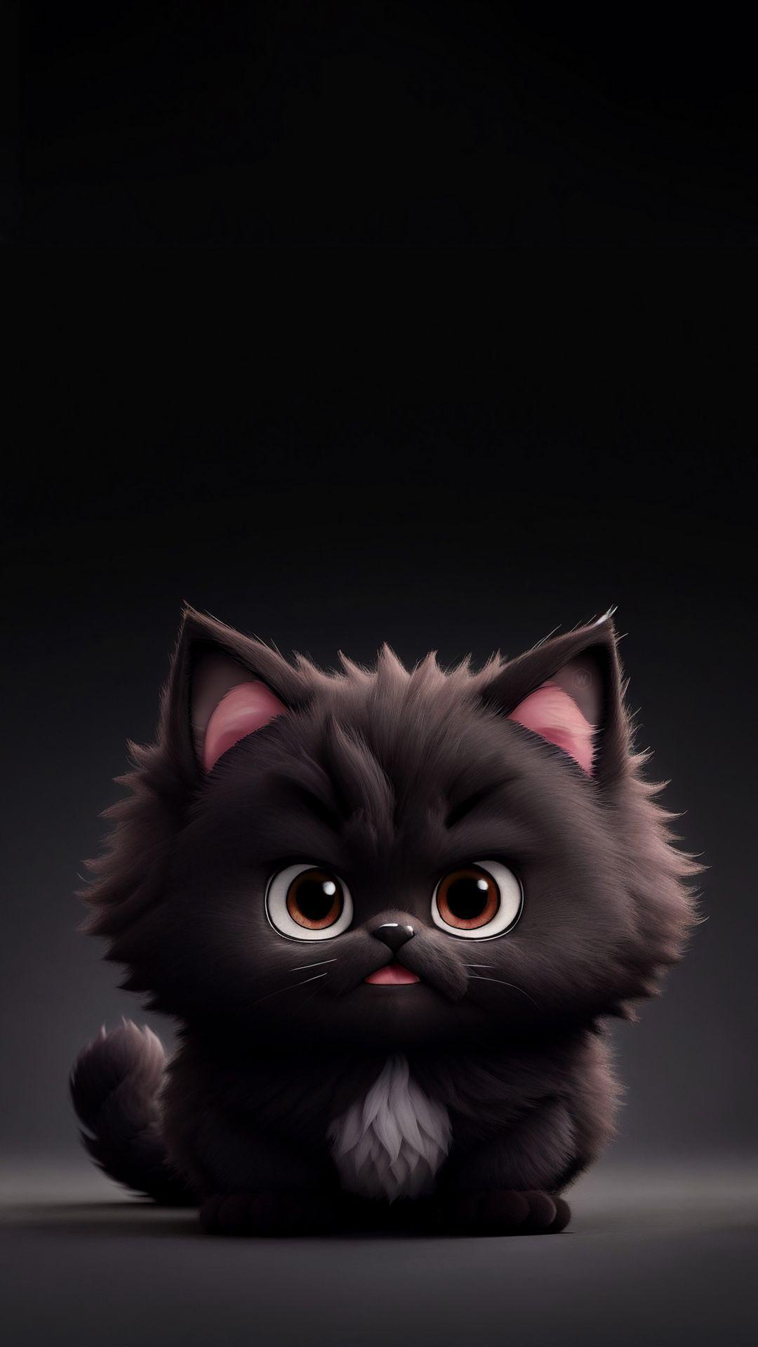 Background 4k HD Wallpaper Kitten Cute Fluffy Black Art