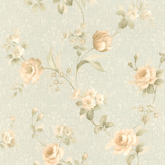 Cora Light Blue Floral Damask Wallpaper Traditional By
