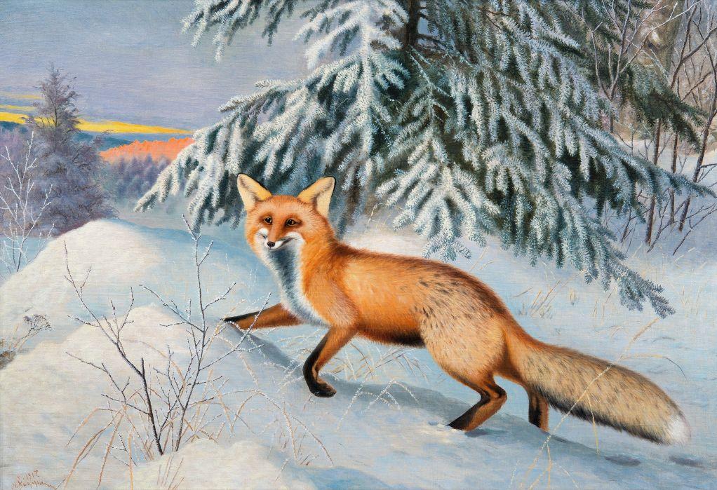 Painting Art Animals Fox Winter Wallpaper