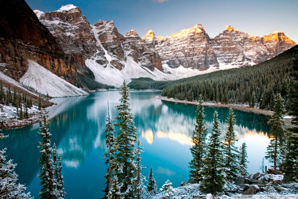 Winter Moraine Lake Alberta Canada 4k HD Desktop Wallpaper