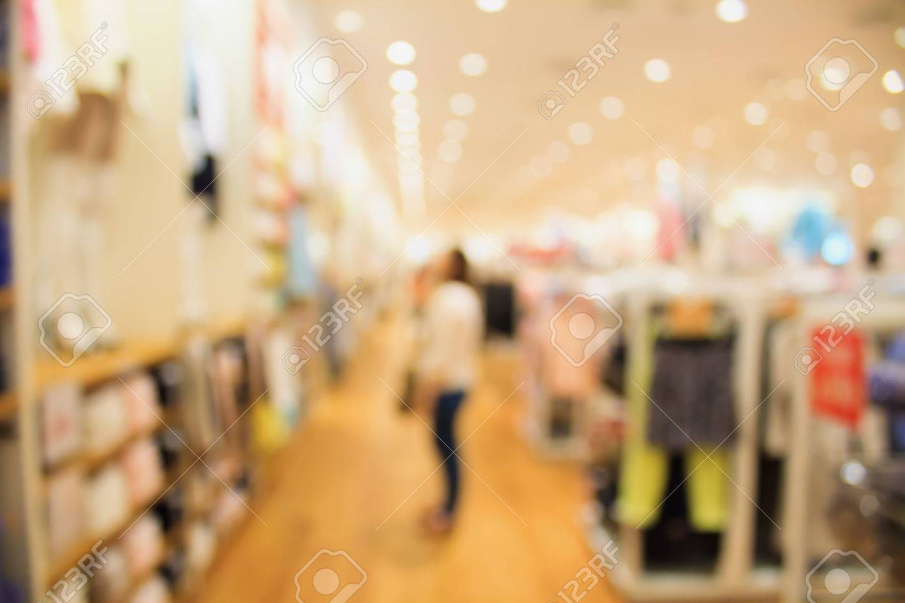 Clothing Boutique Store Interior Blurred Background Stock Photo