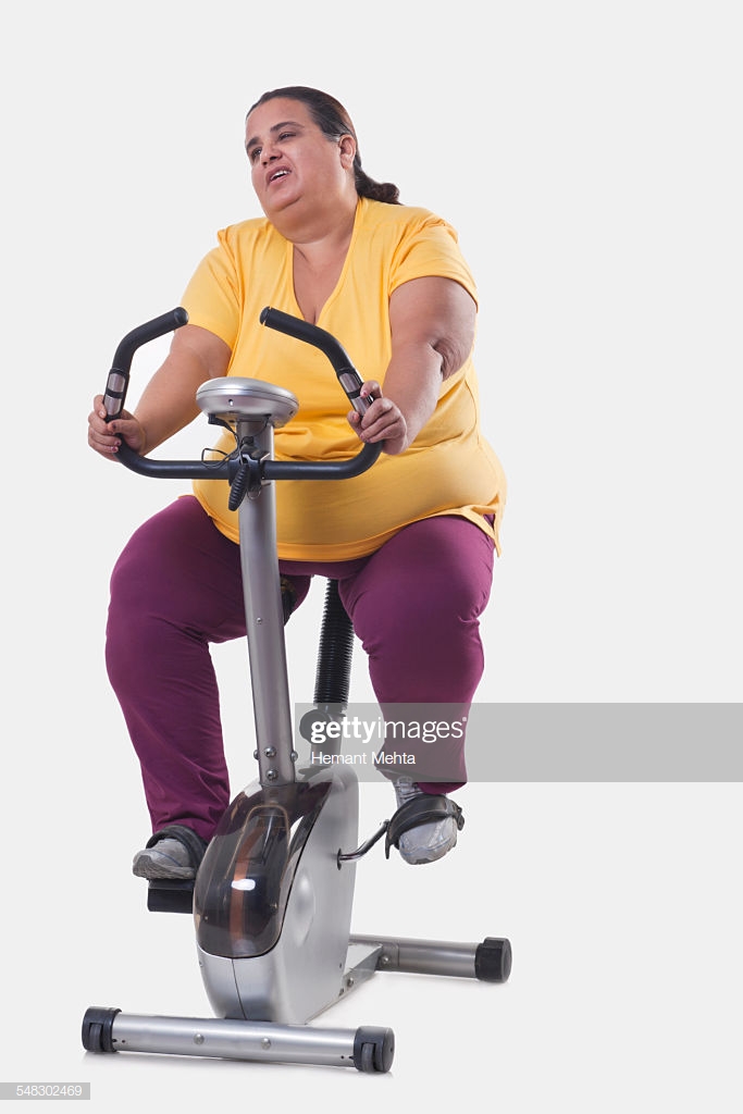 Overweight Woman Trying Losing Weight Over White Background High